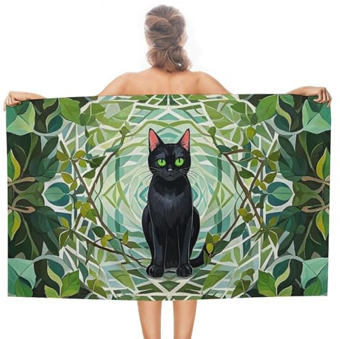 QMNBTES Toallas de playa de gato negro de gran tamaño de 51 x 31 pulgadas, toallas de baño de secado rápido, sin arena, toalla de piscina súper absorbente, toalla turca de viaje para adultos, toalla