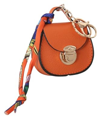 XFSRG Schlüsselanhänger Damen Mini Tasche Stilvoller Leder Taschenanhänger Praktischer Autoschlüsselanhänger für Alltag und Reisen (Orange)