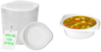 100 Stück Suppenterrinen, Suppenschalen, Suppenteller, Lebensmittelgeeignet, hitzebeständig & stapelbar - 500 ml weiß