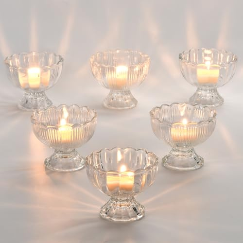 ANWONE Bougeoirs Verre Transparents 6 pièces, Bougeoirs Votives avec Bougies Chauffe-Plat, Bougeoir Mariage, Photophore Bougie Décoration de Maison, décoration de Table pour fête d'anniversaire