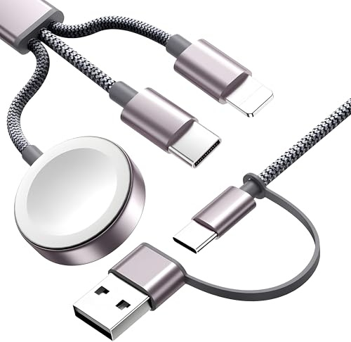 Multi Fast Charging Cable for Apple Watch Charger,iPhone Charger,[ 3-in-2 Travel Essentials] USB A/Type C/Lightning Cable for iWatch Ultra/SE/10-2,iPhone 16-11,Galaxy S25-21,iPad-4FT