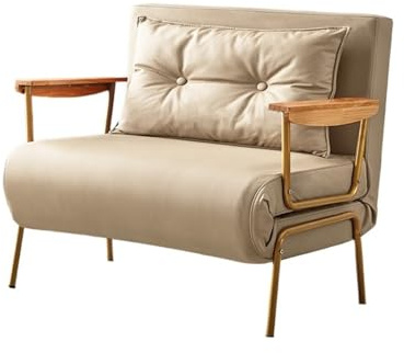Modern Bäddsoffa med justerbart konstläder for hemmabruk, lämplig for vardagsrum och kontor Sovfåtölj(Beige,100cm)