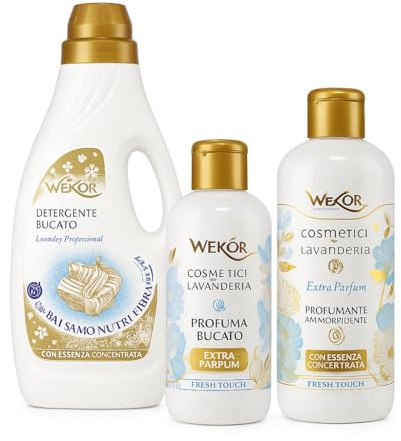 Set Completo per Bucato Fesh Touch, Detergente Liquido con Balsamo Nutriente, Essenza Profuma Bucato Concentrata, Ammorbidente Profumante Cosmetico