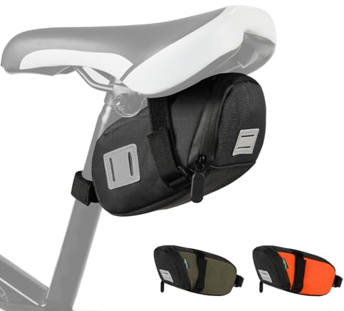 Bolsa Bicicleta para Accesorios Bici Montaña Alforjas para Sillin Bicicleta con Reflectante Impermeable Mini Pequeña Bolso herramientas MTB Accesorio Asiento Multifuncional 16,5*7,5*10,5CM(Negro)