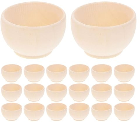 GLSTOY 20 Cuencos de Madera para Pintar en Blanco, Forma de Tazón, Madera Lijada Fina, Ideales para Manualidades y Decoración en Bodas o Escuelas