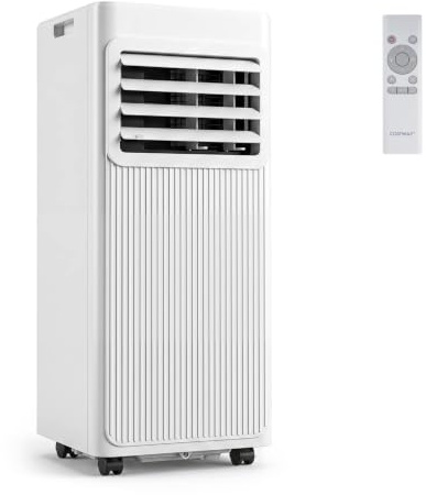 GYMAX 3 en 1 Aire Acondicionado Portátil, 7000/9000 BTU Acondicionador con Ventilador, Deshumidificador, 4 Ruedas, Control Remoto, Kit de Montaje de Ventana, Temporizador, Modo Reposo (9000)