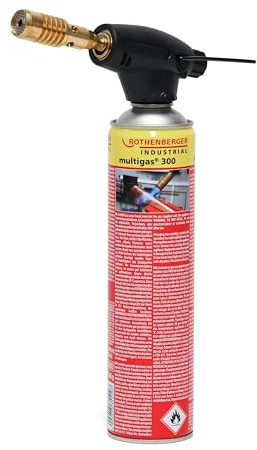 ROTHENBERGER Industrial Hochleistungs-Lötbrenner Set ROFIRE inkl. Multigas 600 ml | bis zu 2,5 h Arbeitszeit | Stützbügel zum sicheren Abstellen | Weichlöten bis Ø 28 mm | 750 °C Arbeitstemperatur
