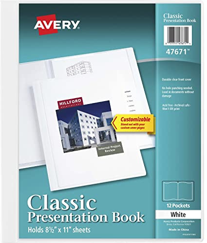 Avery 47671 Presentation Book, 12 Pockets, 8-1/2-Inch x11-Inch, White
