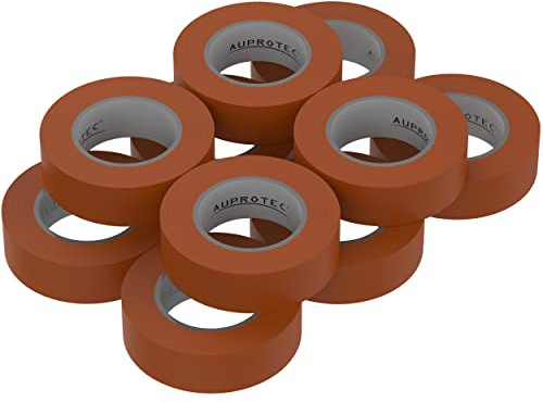 10 rollos VDE cinta aislante eléctrica PVC cinta adhesiva 15mm x 10m DIN EN 60454-3-1 color: marrón