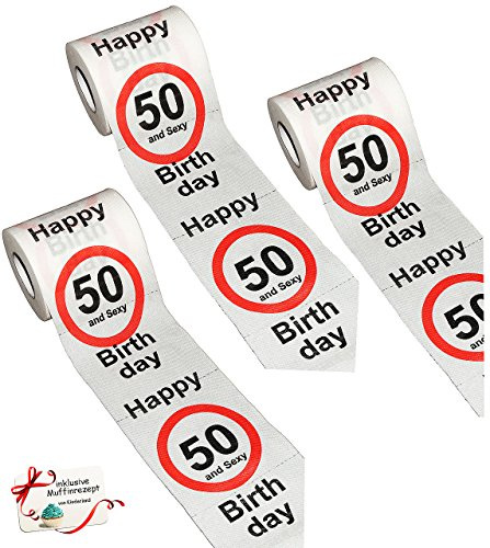 alles-meine.de GmbH 3 Stück Rollen Toilettenpapier - 50. Geburtstag/fünfzig und Sexy - Happy Birthday - WC Klopapier Klopapier - 28 m - Verkehrsschild - Geschenkartikel -..