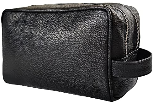 Kulturtasche Leder Damen & Herren - Kulturbeutel Reise Vollnarbenleder | Rasier Waschtasche, wasserabweisend, 2 Fächer, Kosmetiktasche, YKK Reißverschluss, Reise Organizer, TSA Leather Toiletry Bag