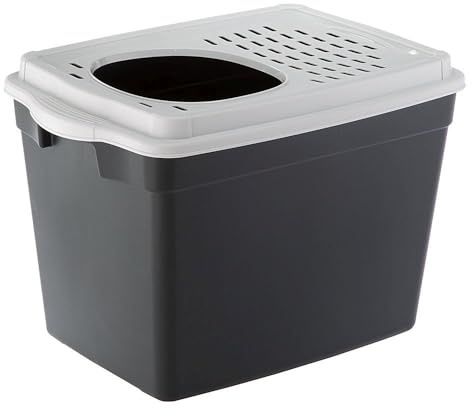 Ferplast Lettiera Gatto, Toilette per Gatti Coperta, con Ingresso dall'alto, Coperchio Forato, 38,8 x 57,5 x h 39 cm, JUMPY Lettiera Gatto Grande, Nero