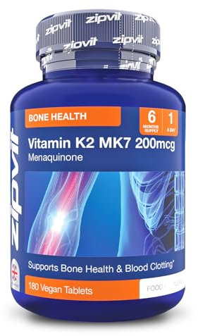 Zipvit Vitamin K2 MK7 200mcg, High-Strength, 6-Month Supply, 1-a-Day, 180 Tablets, Vegan Supplement for Heart Health & Strong Bones
