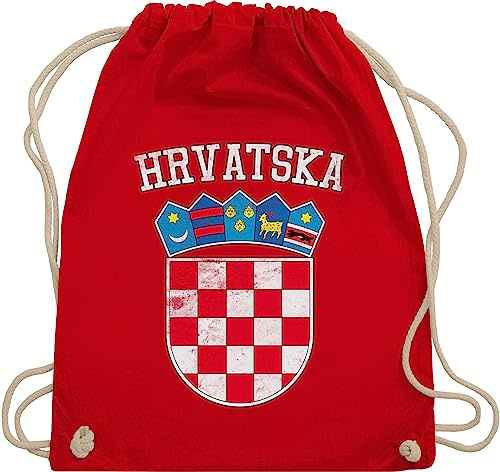 Turnbeutel Rucksack - Fußball EM WM - Taschen - Kroatien Wappen Hrvatska Krotatisch - Unisize - Rot - 2020 fanartikel tasche europameisterschaft croatia sporttasche 2024 fussball croatian beutel