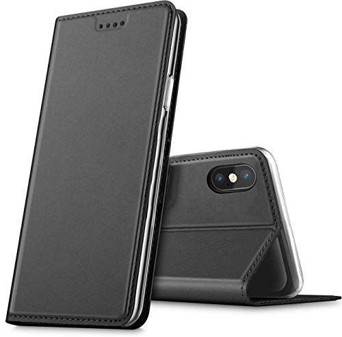 Verco Etui pour Apple iPhone XS, Coque Pochette Portefeuille pour Housse iPhone X avec Magnétique Fonction Wallet [iPhone 10] - Noir