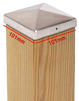 4 x Pfostenkappe Edelstahl Pyramide 101x101 mm – Rostfrei – Für Holzpfosten 100x100 mm – Pfostenabdeckung mit Schraublöchern – Witterungsschutz & Langlebigkeit