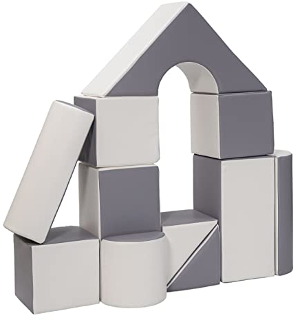 Velinda 11 Grossbausteine Schaumstoffbausteine Bauklötze Riesenbausteine Schloss-Set (Farbe: weiß,grau)