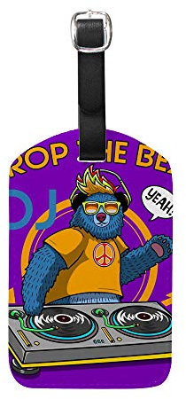 Ruchen Lot d'étiquettes de Bagages en Cuir PU avec Inscription « DJ Bear » Violet Violet Simple