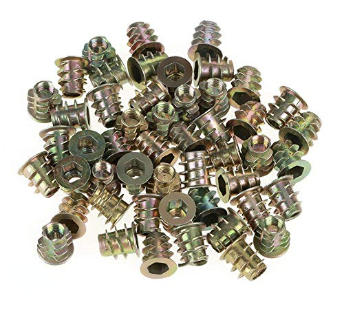 50 pezzi Nimoa Inserti Filettati per Legno M5 10mm, dadi esagonali in lega di zinco per mobili con testa esagonale filettati per inserto in legno