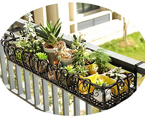 Geländer Eisen Blumenregal Leitplanke Dekorationsregal Sukkulenten Lagerregal Blumentopf Display Regal Hängende Blumenregal Balkon Lagerregal (Color : Black, Size : 150x29x16cm)