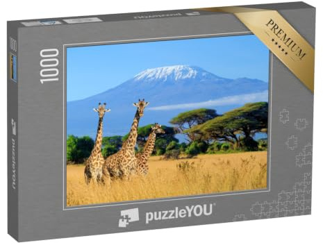 puzzleYOU: Puzzle 1000 Teile „Giraffen am Kilimandscharo, Bild aus dem Nationalpark in Kenia“ – aus der Puzzle-Kollektion Berge, Seven Summits, Kilimandscharo