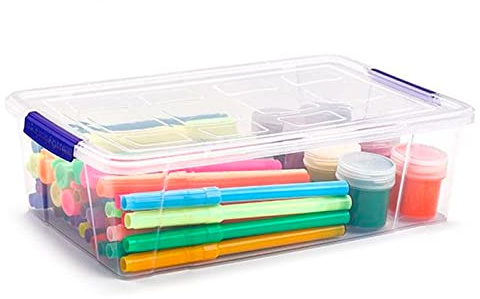 Acan Tradineur - Caja de almacenaje de plástico transparente 2 litros, minicaja de ordenación apilable con tapa 7,5 x 25,5 x 16,8 cm, cierre a presión, almacenamiento de oficina, hogar