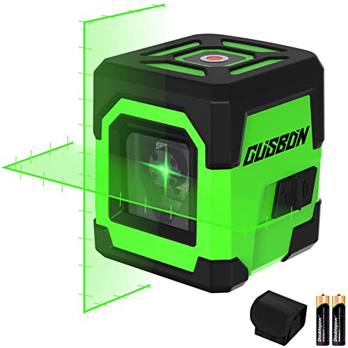 Laser Level with Markings ,CUSBON Green Beam Cross Line Laser Vertical & Horizontal Self Levelling Laser Level with Manual/Self-Leveling Mode(Bag and Batteries Included), S, (LV1GPRO)