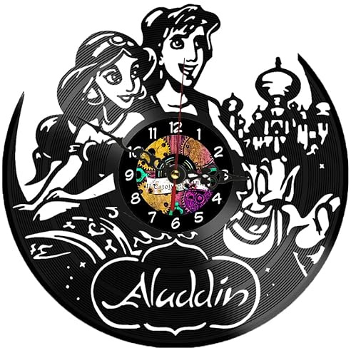 Il catoju del Vinile - Orologio in Vinile da Parete Aladin – Stile Vintage Disney – Decorazione Murale per Cameretta o Salotto – Regalo Originale per Fan dei cartoni.