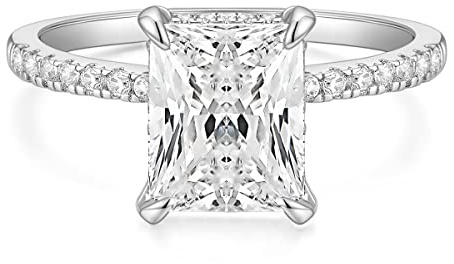 Titaniumcentral Bague de Fiançailles pour Femme en Or et Argent avec Zircone Cubique 4 CT Coupe Radiante Alliances Mariage (Argent,68 (21.6))