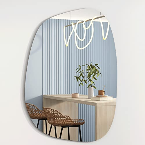 Albatros Designerspiegel Asymmetrisch 75 x 55 cm – Wandspiegel oder Türspiegel, Moderne organische Form – Spiegel Oval und Groß – Asymmetrischer Spiegel unförmig und Rahmenlos, Mirror Wall