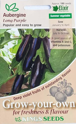 Elixir Gardens Vegetable Seeds Packets UK |Over 40 Various Types Mix and Match | High Yield Excellent Germination from Kings Seeds | Aubergine Long Purple