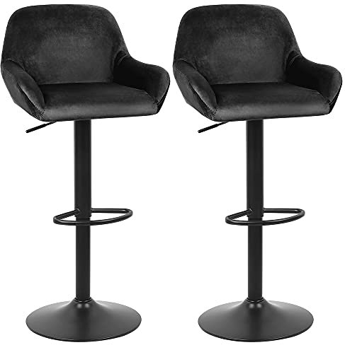 THINFAR Barhocker Stehhocker mit Rückenlehne und Fußstütze, höhenverstellbar und um 360 ° drehbar, Barstühle, Küche, 50 x 40 x (52 – 72 cm), Schwarz
