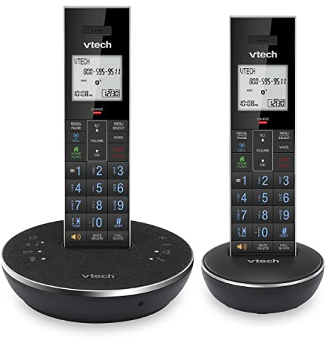 VTech LS6381-2 Bluetooth Speaker with Echo Cancellation, Noise Reduction, Music Streaming, PC/Landline/Cellular Calls, Paired with DECT6.0 Cordless Handset, Answering System, Smart Call Blocker,Black