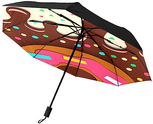 GISPOG Parapluie pliable automatique, parapluie de voyage compact pour bonbons, desserts, boulangerie, soleil, pluie, voyage, 1 couleur, taille unique
