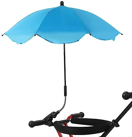 EUBEISAQI Sombrilla para cochecito de bebé, sombrilla para cochecito de bebé, sombrilla portátil para niños, sombrilla para silla de playa, silla de ruedas, viaje, Celeste (pegamento plateado)