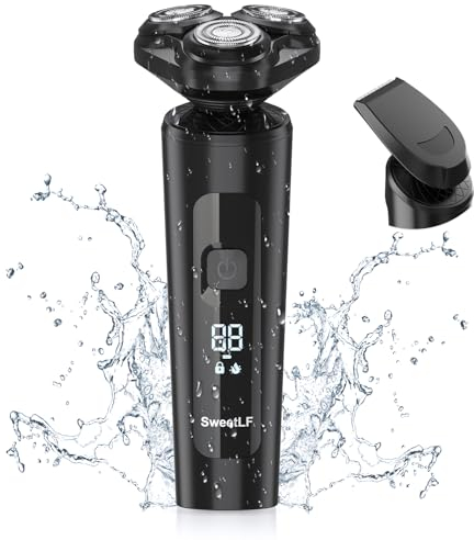 SweetLF Rasoio Elettrico Barba Uomo, Rasoi Elettrici a Testine Rotanti Rifinitore di Precisione 2 in 1 (Bianco)