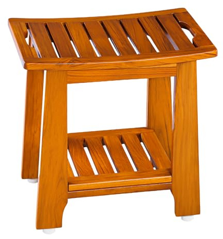 NNN 18 Standard Teak Shower Bench with Japan-Made Non-Slip Leveling Feet