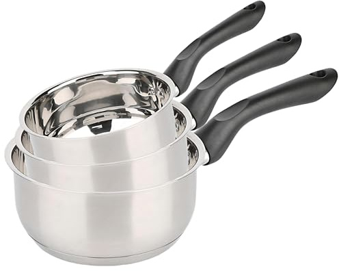 BAUMALU - Lot de 3 Casseroles Primo - Acier Inoxydable - Tous Feux dont Induction - Triple Fond Diffuseur, Répartition Homogène de la Chaleur - Manche Fixe en Bakélite - Ø16, 18 et 20cm