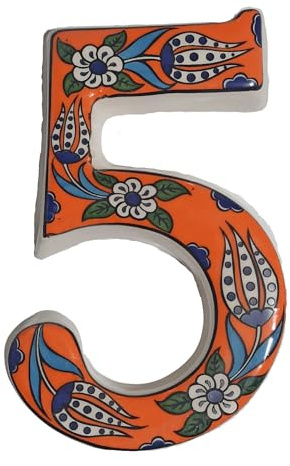Grand panneau pendaison crémaillère céramique Panneau d’adresse céramique Panneau numéro maison Panneau porte personnalisé Décoré à la main Cadeaux pendaison crémaillère (Orange, 5)