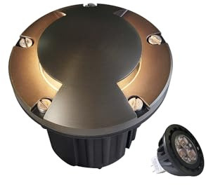 MALORY Brass Top Cover Landscape Well Lights,(5''H) 12V Low Voltage Outdoor In Ground Lights,Landscape Lighting for Pathway, Driveway and Garden (Two-Direction Turret, 1-Pack with Bulb)