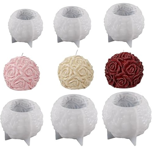6 Stück Rosenkugel Kerzenform Silikon, DIY Silikonfor 3D Blumen Kerzen Silikonform, Kerzenformen zum Gießen DIY Kerzen Gießen Formen für Duftkerze Handgemachte Seife Silikonharz Form