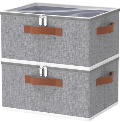 OUTBROS 2 Set Scatole Portaoggetti, scatole per vestiti, 40x30x20cm, Grigio | Scatole armadio in tessuto con coperchio per vestiti, Cassettiera per armadio interno con maniglie