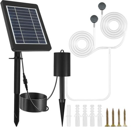 Solar-Luftpumpe, Breite Anwendung, Langlebig, Praktischer Solar-Teichbelüfter, Eingebauter 2200-mAh-Akku, 3 ABS-Modi für Fischteiche