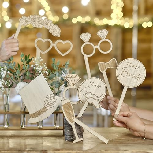 Ginger Ray Wooden Photo Booth Props Assorted Designs Wedding Party Accessories 10 Pack