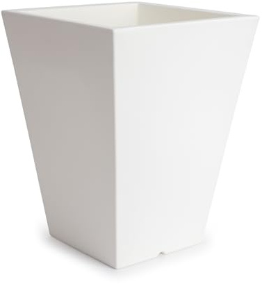 PracticDomus Maceta Cuadrada Alta Tipo Cono Theone 32 cm en Resina de Polietileno. Apta Interior y Exterior (Blanco, 24L)