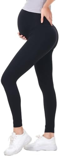 FITPOST Lasora gravidleggings, gravidleggings, mjuka leggings, full längd leggings löpning aktiva yogabyxor, Svart, S