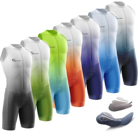 Tuta da Triathlon a Senza Maniche da Uomo, MTB Body Trisuit Cycling Skinsuit with Imbottito Professionale da Competizione per Nuoto/Corsa/Ciclismo,Monopezzo (Azzurro,L)