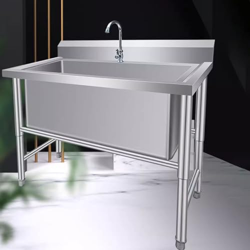 Generisch spülbecken kücheKleines Standwaschbecken aus Edelstahl mit einem Becken, 1 Fach, mit kaltem Wasserhahn, für Wäscherei, Garage, Cafébar