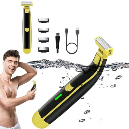 Rasoio elettrico per il viso rotativo da uomo, per tutto il corpo, lavato a umido e a secco, impermeabile, rasoio elettrico per barba, rasoio ergonomico per il corpo (nero-giallo, 1 pezzo)