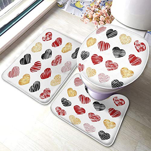 Set 3 Teilig Badvorleger Herz Symbole Valentinstag Und Hochzeit Hochzeit Silhouette Amour Badgarnitur Badematten Waschbar Weiche 3-Teiliges Badteppich-Set, Für Wohnzimmer, Wc-Sitz Bezug